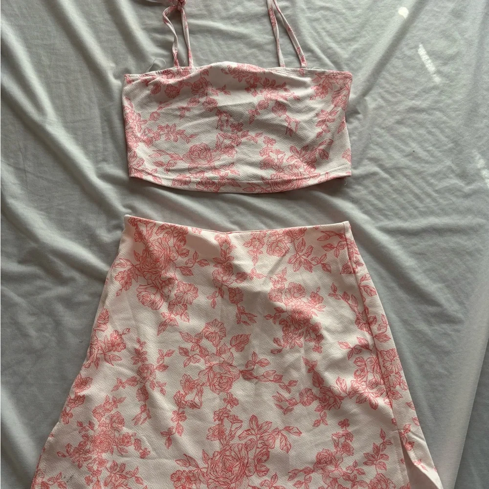 Floral Pink Skirt Set & Matching Top - Picture 1 of 1